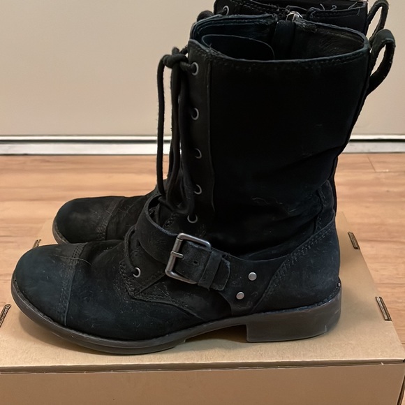 Women’s Black UGG Suede Combat Boots, Size 8 - Picture 2 of 7